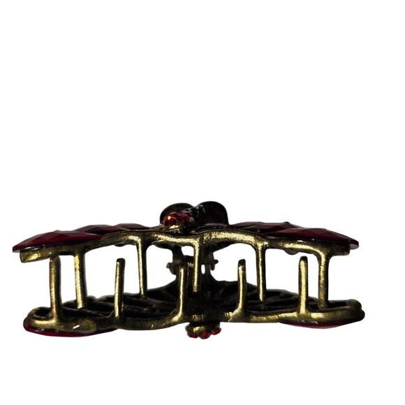 Red Rhinestone Metal Peacock Hair Claw Clip elegant dressy festive holiday - Picture 4 of 5